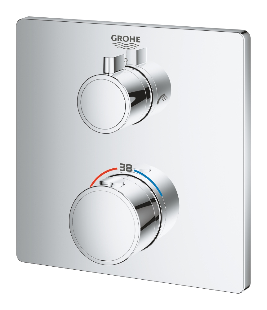 thermostatische badewannenarmatur für 2 auslässe mit integriertem absperr-umstellventil