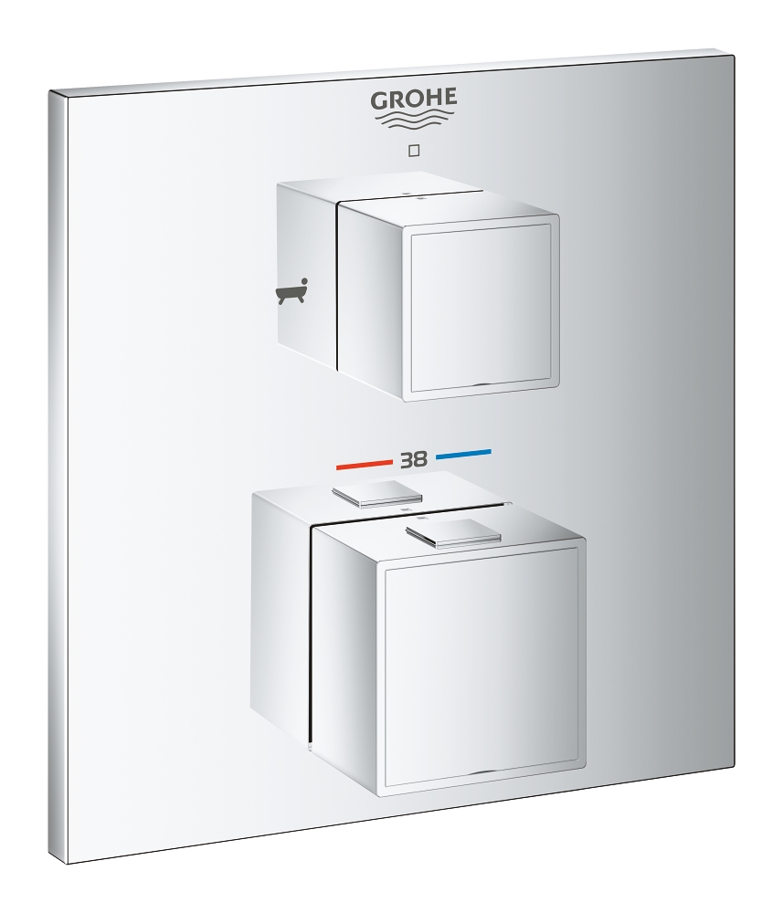 thermostatische badewannenarmatur für 2 auslässe mit integriertem absperr-umstellventil